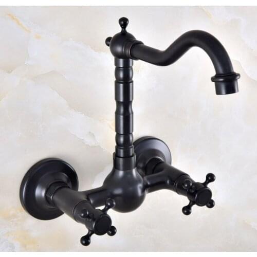 Black Oil Rubbed Bronze Bathroom Kitchen Sink Faucet Mixer Tap Swivel Spout Wall Mounted Two Handles mnf854