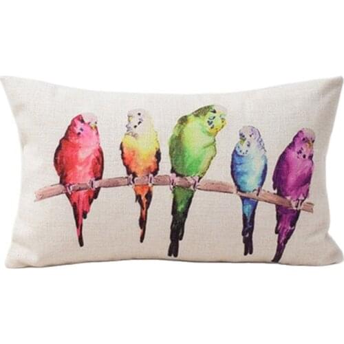50*30cm Watercolor Birds Throw Pillow Case Linen Colorful Cushion Cover Beautiful Home Decor Green Red Blue Purple Bird