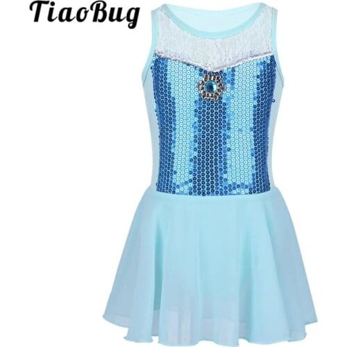 TiaoBug Cute Kids Girls Sequined Ballet Tutu Dance Leotard Dress Child Princess Stage Performance Party Lyrical Dance Costumes