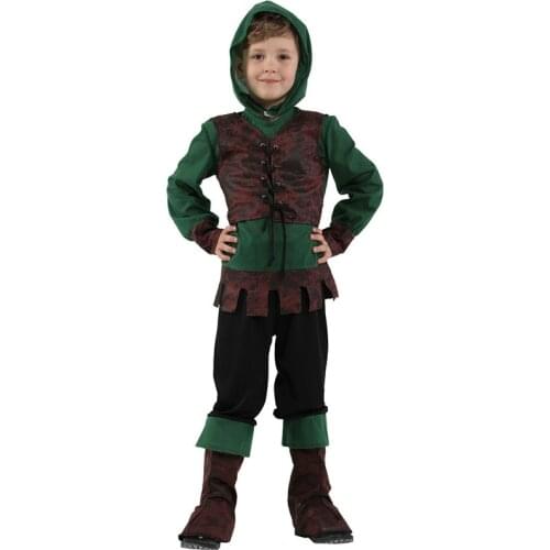 Kids Child Medieval Archer Hunter Robin Hood Costume for Boys Halloween Purim Carnival Party Mardi Gras Outfit Disfraces