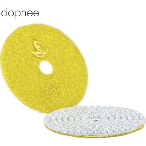 Dophee Yellow 100mm/4" Professional Wet/Dry Granite Concrete Marble Limestone Diamond Polishing Pads Disc Sander Pad Grits 100