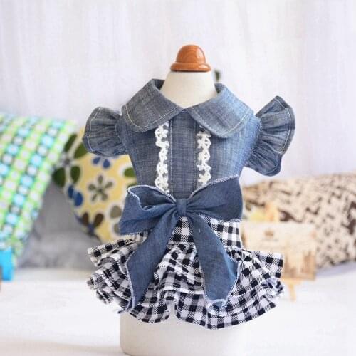 Pet Spring and Summer New Bow Denim Dress Bubble Sleeve Pet Dog Fashion Clothing Cute Comfortable Small Dog Medium Dog XS-XL