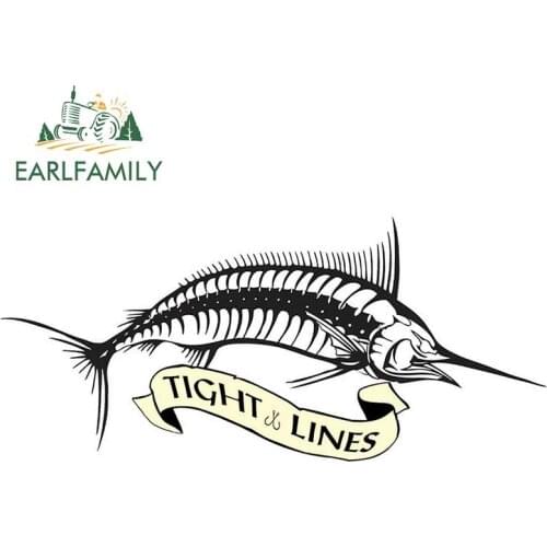 EARLFAMILY 13cm x 5.8cm Cartoon Car Styling Tight Lines Marlin Bones Vinyl Decal Car Truck Boat RV Car Stickers Graphical