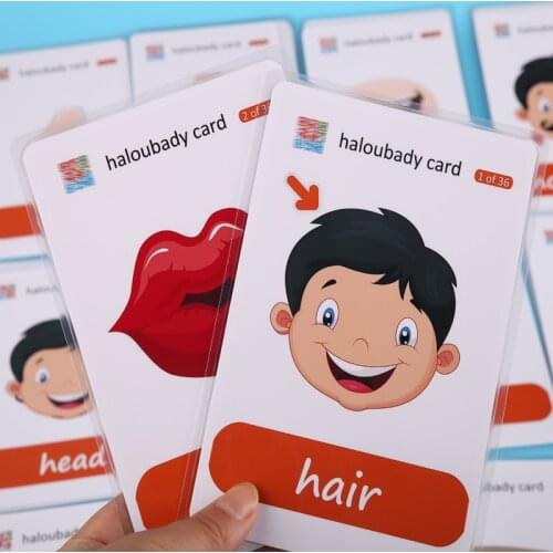 Learning English Word Card 36pcs/pack Body Parts Flash Cards For Children Baby Early Education Flashcards Teacher Teaching Aid