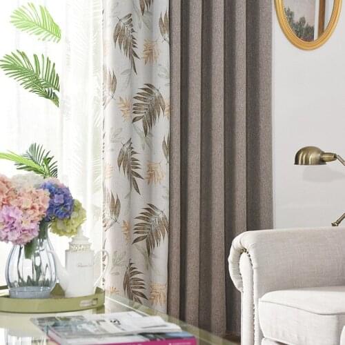 Chinese Cotton Linen Curtain Sound Insulation Solid Color Stitching Short Curtains for Living Room Bedroom Classical Decoration