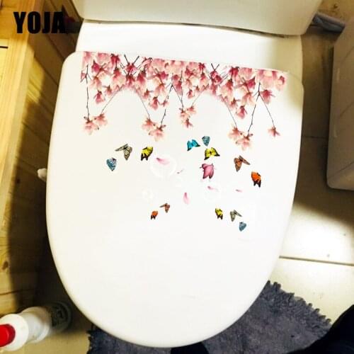 YOJA 23.8X19CM Cherry Blossom Butterfly Classic Home Bedroom Wall Sticker Bathroom Toilet Seat Decor T1-2300