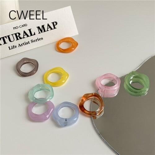 Resin Acrylic Ring for Women Statement Geometric Luxury Round Boho Jewelry Fashion Irregular Vintage Trend Bohemian Ring