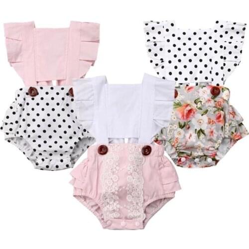 Newborn Infant Baby Girl Summer Patchwork Romper Baby Cotton Clothes Splice Flying Sleeve Backless Sunsuits Back Bow