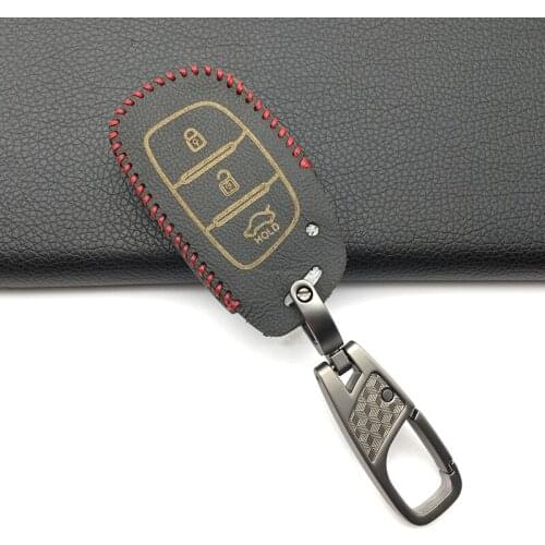 100% Top Layer Leather Key Case Key Fob Cover Keychain for Hyundai i10 i20 i30 HB20 IX25 IX35 IX45 Smart 3 Buttons Key Shell