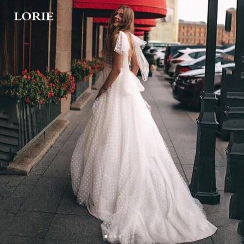 LORIE A Line Dot Tulle Wedding Dresses Puffy Tulle Princess Bridal Dresses Sexy Backless Boho Wedding Gowns Plus Size