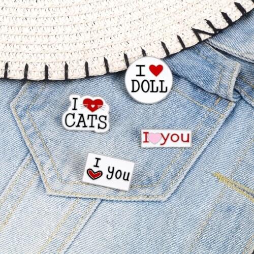 Cartoon Letter Slogan Enamel Pins Cute Lovely Badge I love Cats You Doll Lapel Pin Women Girl Clothes Bag Jewelry Accessories