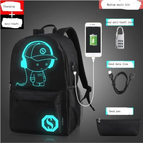 Mens backpack computer bag middle school bag Mens luminous usb outdoor anti-theft backpack Korean casual backpack