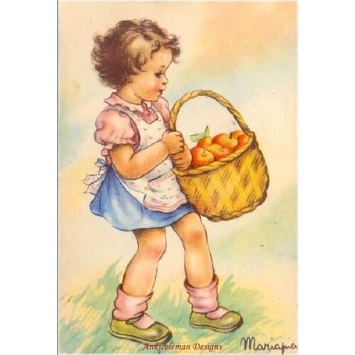 Embroidery Counted Cross Stitch Kits Needlework - Crafts 14 ct DMC DIY Arts Handmade Decor - Young Girl with Basket of App