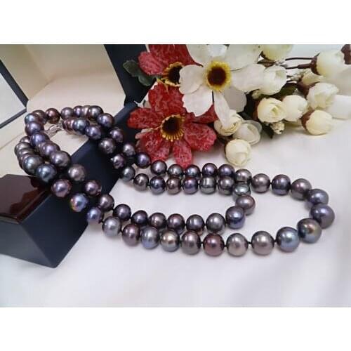 Charming 9-10mm natural tahitian black pearl necklace 22 inch