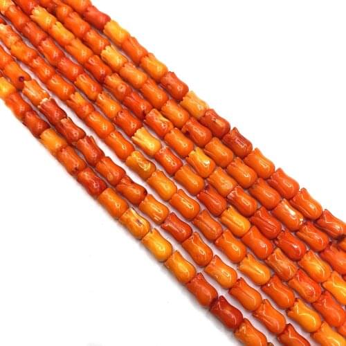 Orange Synthetic Coral Beads Carved Tulip Loose Beads Exquisite Gift Necklace Bracelet Jewelry Handmade Accessories Wholesale