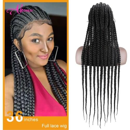 36 inch Full Lace Braided Wigs for Black Women Synthetic Lace Wig Cornrow Braids Lace Frontal Wigs with Baby Hair Box Braid Wig