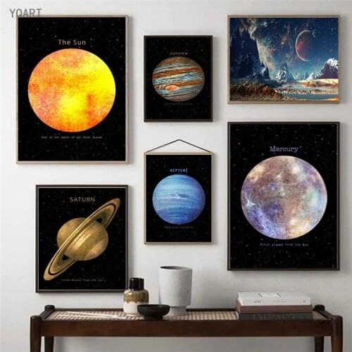 Planet Space Earth Moon Venus Sun Saturn Cavans Art Posters and Prints Modern Wall Art Picture for Home Childrens Room Decor