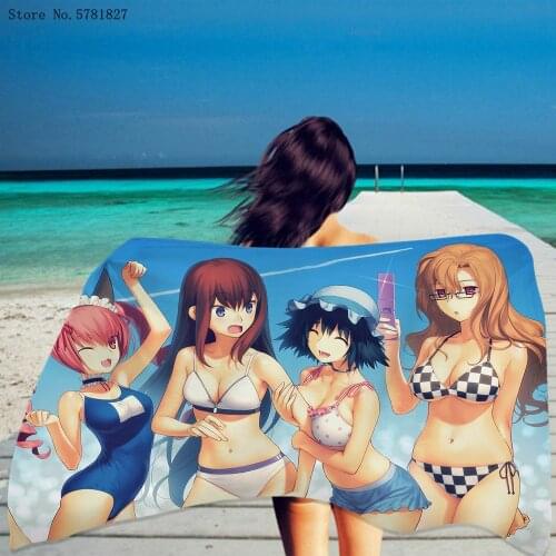 Steins;Gate Beach Towel Japan Game Cartoon Rectangular Absorbent Beach Towel Home Shower Towel Anime Dry Towel Beach Towel