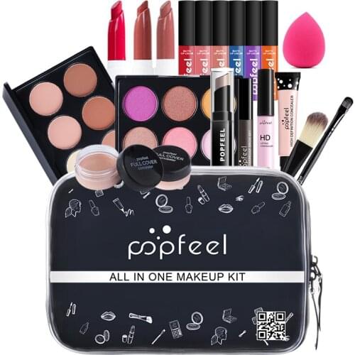 POPFEEL 20-piece ALL IN ONE Full Starter Makeup Kit For Beginner Eyeshadow Lipstick Powder Mixed No Duplicates Hot SellingTSLM1