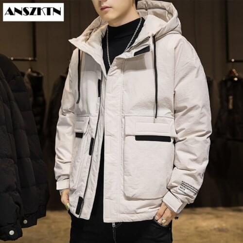 ANSZKTN new arrival Mens Winter Mid-Length Hooded Parker Coat Down Jacket Winter 80% White Duck Down JacketThicken Outwear