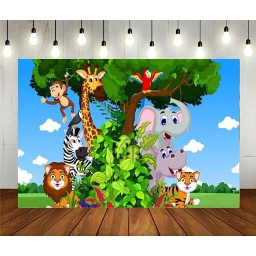 Photo Studio Props Photography Backdrop Funny Animal Collection Cartoon Forest Vinyl Background Kids Birthday Party Decoration