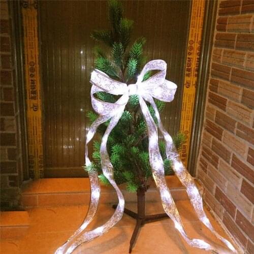 Christmas DIY Bow Knot Lace LED Ribbon String 4m 40Leds Christmas Tree Gift Box Fairy Night Light Home Xmas Wreaths Decoration