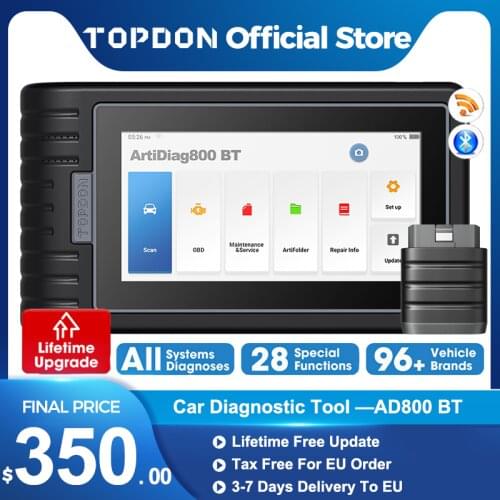 Topdon Car Diagnostic Tool ArtiDiag800 BT OBDII 2 Code Reader Wireless BT Scanner with Full Systems Diagnoses for 10000+ Models