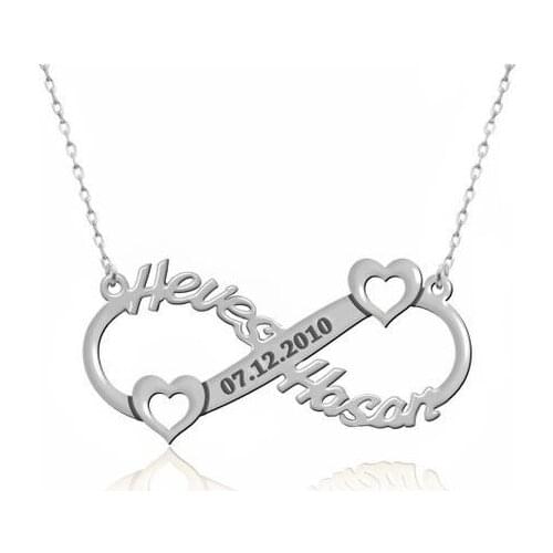 Name Date Heart Infinity Silver Necklace