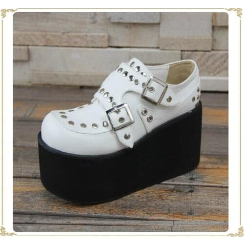Princess sweet punk shoes handmade original cos thick bottom rock slope with rivet buckle strap flatform shoes pu7003