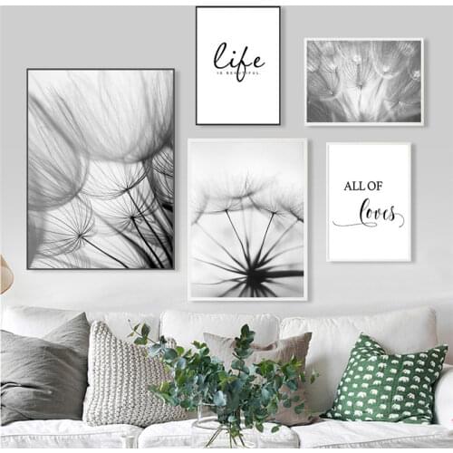 Nordic Dandelion Art Canvas Painting Posters And Prints Black White Loves Life Quotes Wall Art Pictures For Living Room Decor