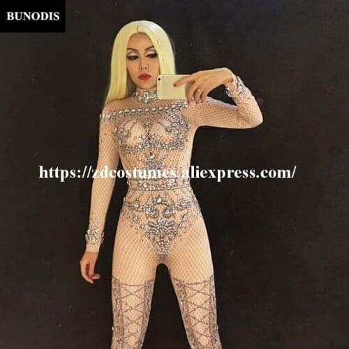 ZD069 Sexy Bodysuit Full Of Sparkling Crystals Stones Jumpsuit Christmas Celebrate Nightclub Performance Party Wear Women outfit