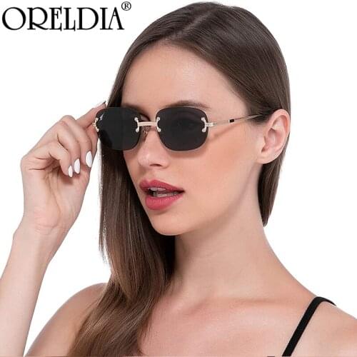 Blue Rectangular Rimless Sunglasses 2021 Women Men Metal Fashion Square Sun Glasses Female Gradient Lens Frameless Eyewear UV400