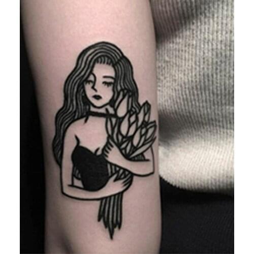 Rose Flower Girls Temporary Tattoos For Women Waterproof Black Tattoo Stickers Lady Shoulder DIY Tatoos tattoo temporary women