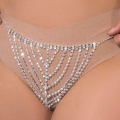 Rhinestone Multilayer Body Chain Belly Waist Round Panties for Girl Nightclub Luxury Crystal Thong Underwear Tassel Body Jewelry