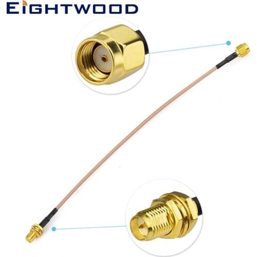 Eightwood WiFi Antenna Cable RP-SMA Male to RP-SMA Female RG316 30cm for WiFi Router Security IP Camera Wireless Mini PCI Expres
