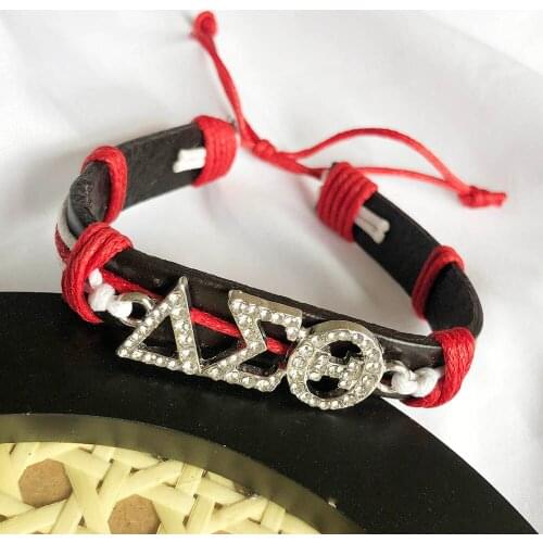 Hand Made High Quality Greek Sorority Punk Style Detal Design Charms PU Leather Bracelet Bangle Women Jewelry