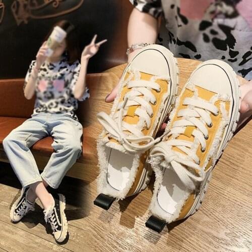 Womens Canvas Sneakers, Casual White Sports Shoes, Korean Style Trendy Harajuku Low-tops for Students