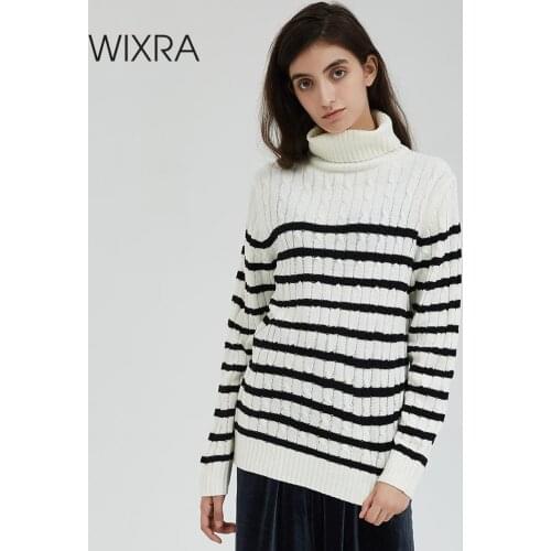 Wixra Womens Turtleneck Striped Sweater Women Sweaters Basic Fashion Winter Autumn Pullover Casual Streetwear Jumper