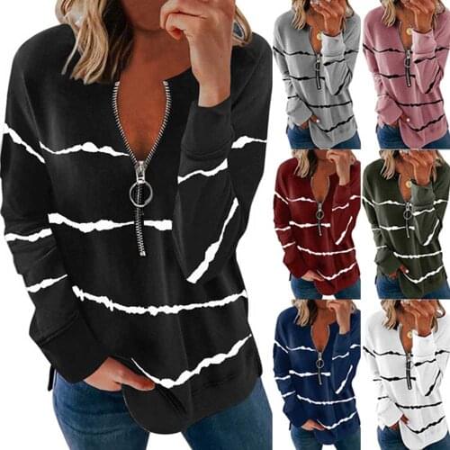 Oversized S-5XL Women Striped Sweatshirts Autumn Spring Long Sleeve Half Zip Up Loose Pullover Tops WDC8390