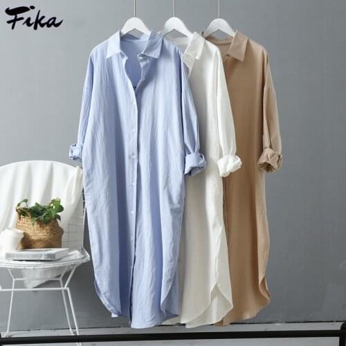 Woman Long Shirt Dress Cotton Korean Clothing White Boho Beach Big Maxi Blue Dresses Spring Summer 2021 Oversized Robe