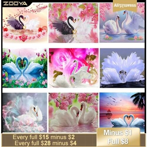 ZOOYA Diamond Embroidery animals Kits 5D DIY diamond painting Stickers Two Swans Love Flowers Diamond Mosaic of swans RF1229