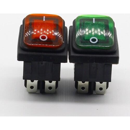 1PCS Rocker switch 4 feet 2 files red green light power switch waterproof rocker switch button start 16a