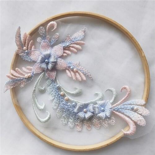 3D Flower Lace Bead lace appliuque medallions laces motif phonix shape lace flowers