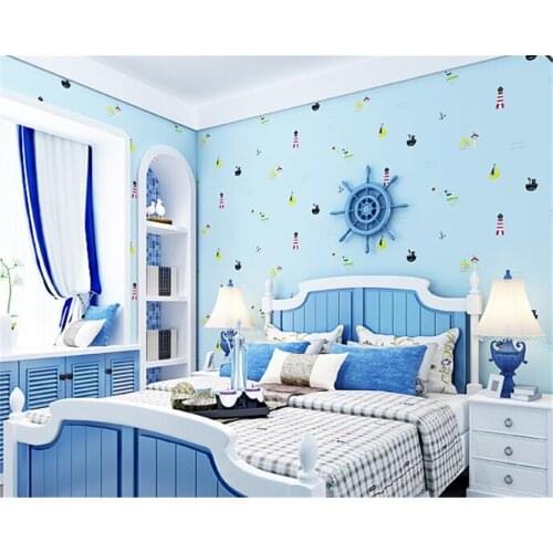 Beibehang 3d wallpaper roll Childrens Room Wallpaper Boys Girls Bedroom Wallpaper Cartoon Sailboat Background Wall 3d Wallpaper
