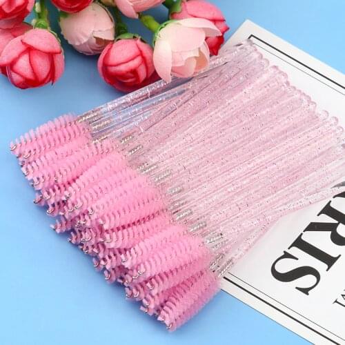 SHIDISHANGPIN 5-50 Pcs Crystal Disposable Eyelash Brushes Diamond Handle Mascara Wands Eyelash Extension Tools Eyelashes Brush