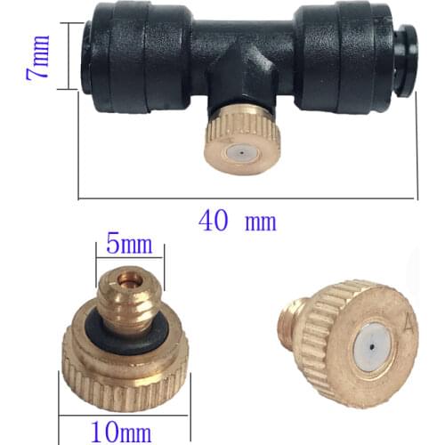 1/4'' Tube Low Pressure Nozzle Slip Lock Quick Connect 10/24UNC Misting Nozzle With Tees Pipe Fitting Plastic