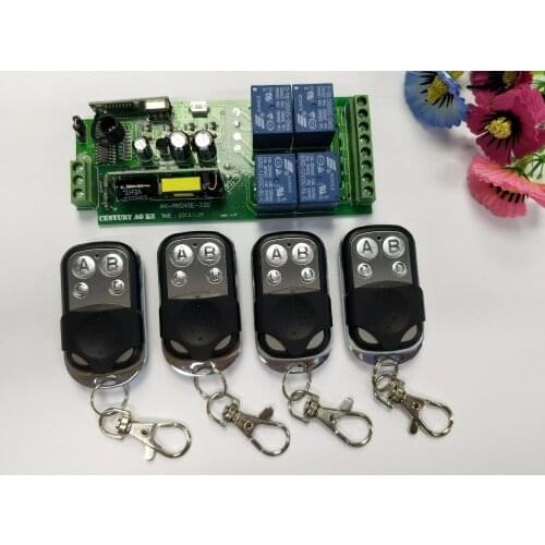 85v~250V 4CH RF Wireless Remote Control Relay Switch Security System Garage Doors, Electric Doors & 1 x Receiver 4 x Transmitter