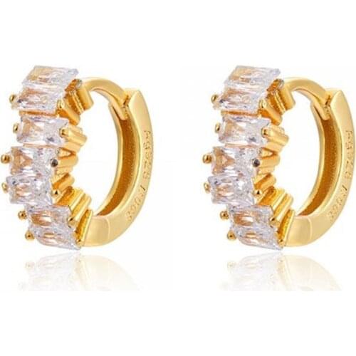 925 Sterling Silver Small Hoop Earrings Tiny Baguette CZ Huggie Hoop Earrings for Women Crystal Earrings Fashion Jewelry 2021