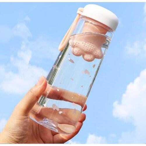 550ml Cute Cat Claw Water Botte With Tea Infuser And Portable Rope Sport Outdoor Drinking Bottle For Girls Kid Kawaii Travel Cup