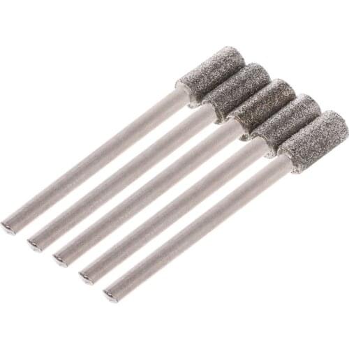 5PCS Diamond Coated Cylindrical Burr 4mm Chainsaw Sharpener Stone File Chain Saw Sharpening Carving Grinding Tools